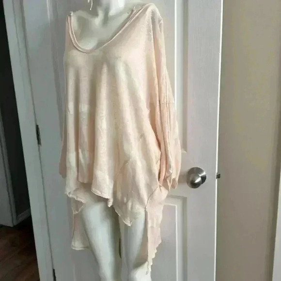 Free People FP Green Team Painted Linen Cotton Blend Tee Size Small EUC - Picture 4 of 7